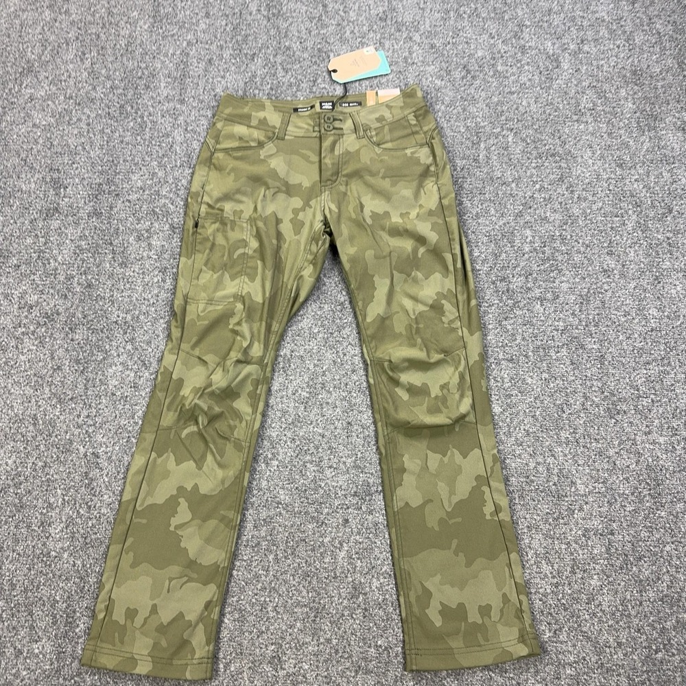 PrAna Halle Straight Pants Womens 6 Green Camo Cargo Hiking Stretch Outdoor